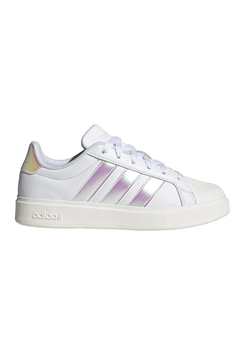 Pantofi sport din piele ecologica cu detalii holografice Street Talk, Alb/Argintiu