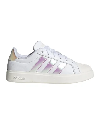 Pantofi sport din piele ecologica cu detalii holografice Street Talk, Alb/Argintiu