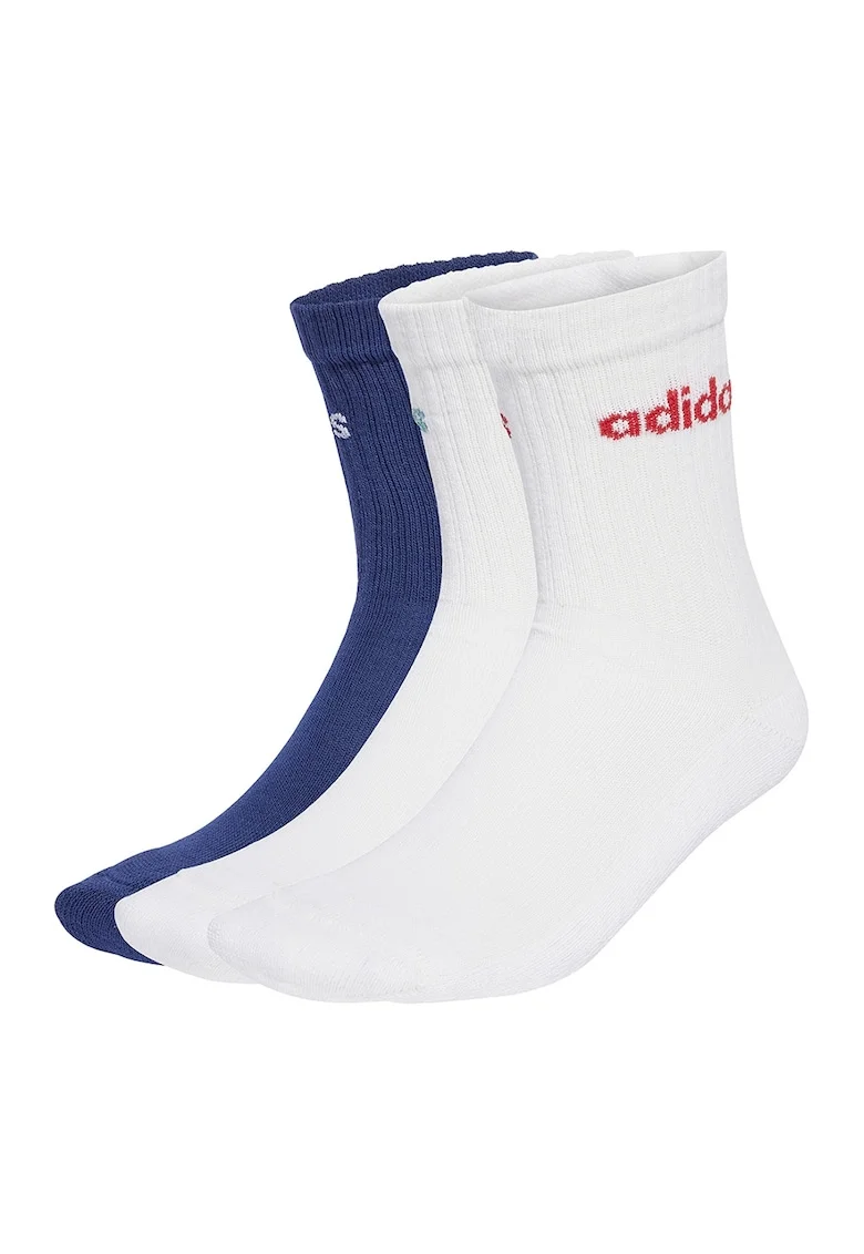 Set de sosete lungi unisex cu striatii - 3 perechi, Rosu/Albastru inchis/Alb optic