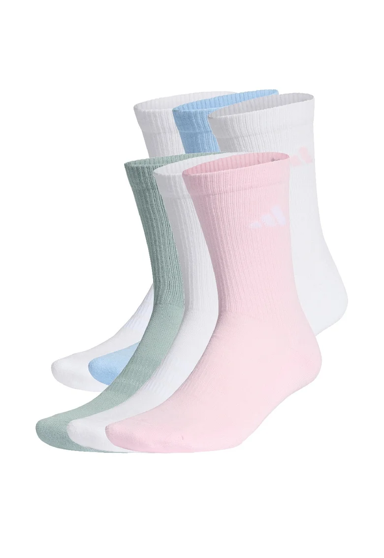 Set de sosete scurte unisex C ESS CRW - 6 perechi, Alb/Roz deschis/Verde sparanghel