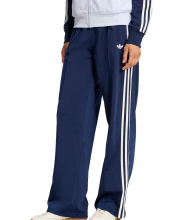Pantaloni de trening cu croiala ampla si slituri laterale, Alb/Bleumarin
