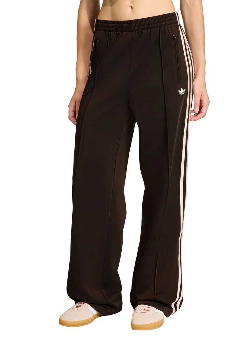 Pantaloni de trening cu croiala ampla si slituri laterale, Maro inchis/Roz deschis