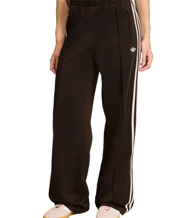 Pantaloni de trening cu croiala ampla si slituri laterale, Maro inchis/Roz deschis