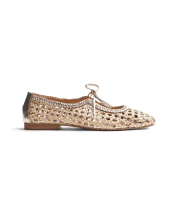 Balerini Mary Jane de piele cu decupaj, Auriu platinat