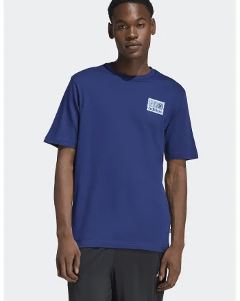 Tricou de bumbac cu aplicatie pe piept Mos, Albastru inchis