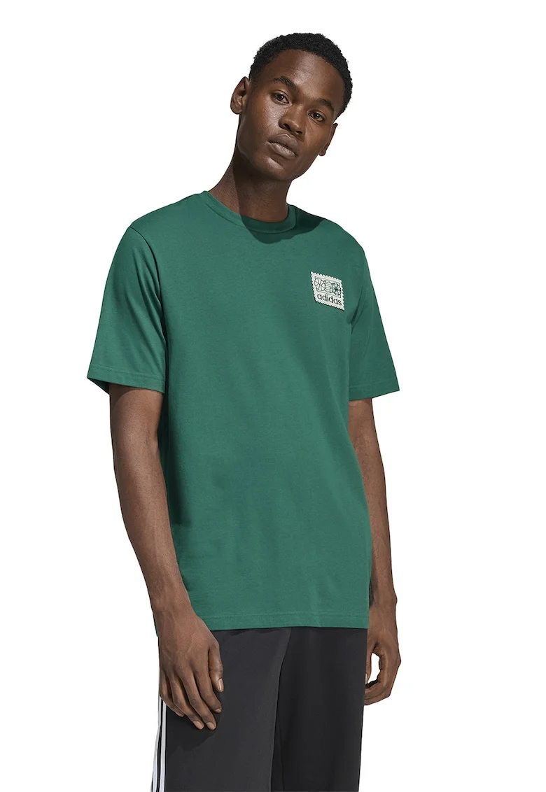 Tricou de bumbac cu aplicatie pe piept Mos, Verde aquamarin
