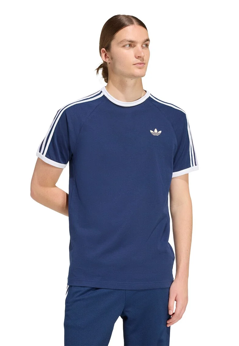 Tricou cu decolteu la baza gatului si logo, Alb/Bleumarin