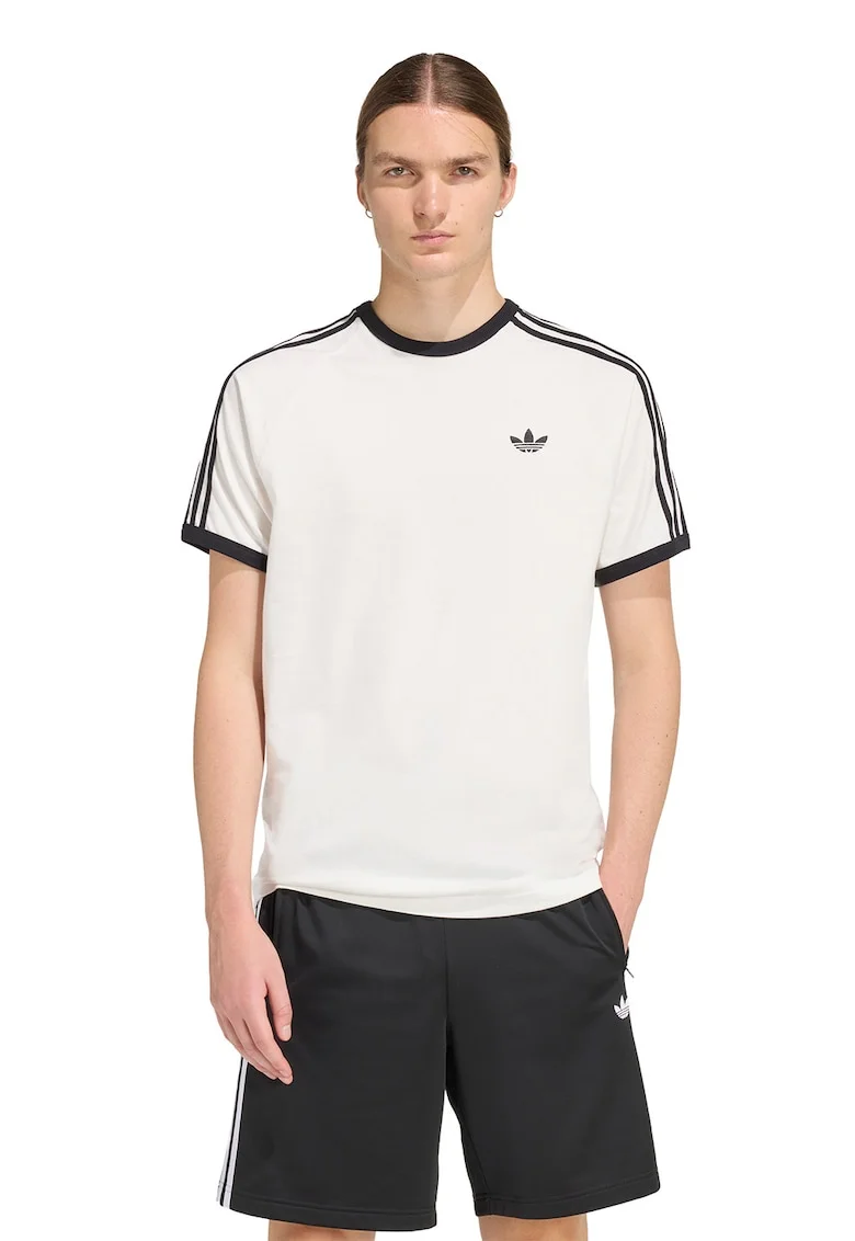 Tricou cu decolteu la baza gatului si logo, Alb murdar