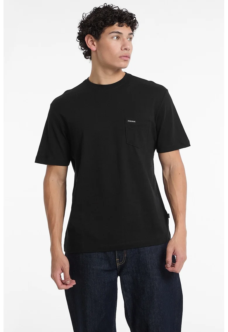 Tricou din bumbac cu buzunar pe piept, Negru