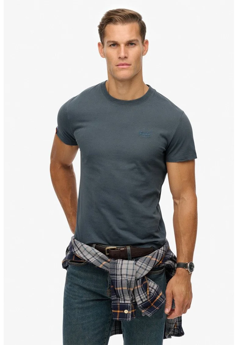 Tricou slim fit de bumbac Essential, Albastru prafuit
