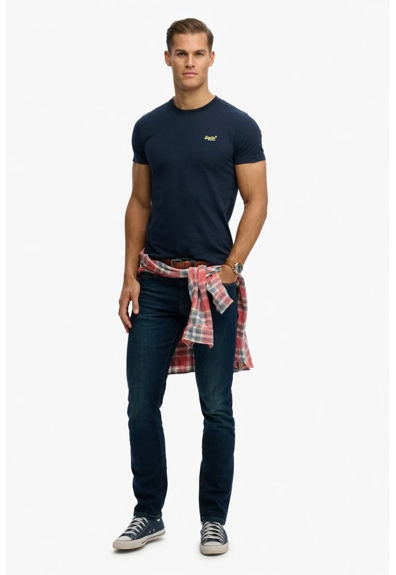 Tricou din bumbac cu decolteu la baza gatului so logo brodat, Bleumarin
