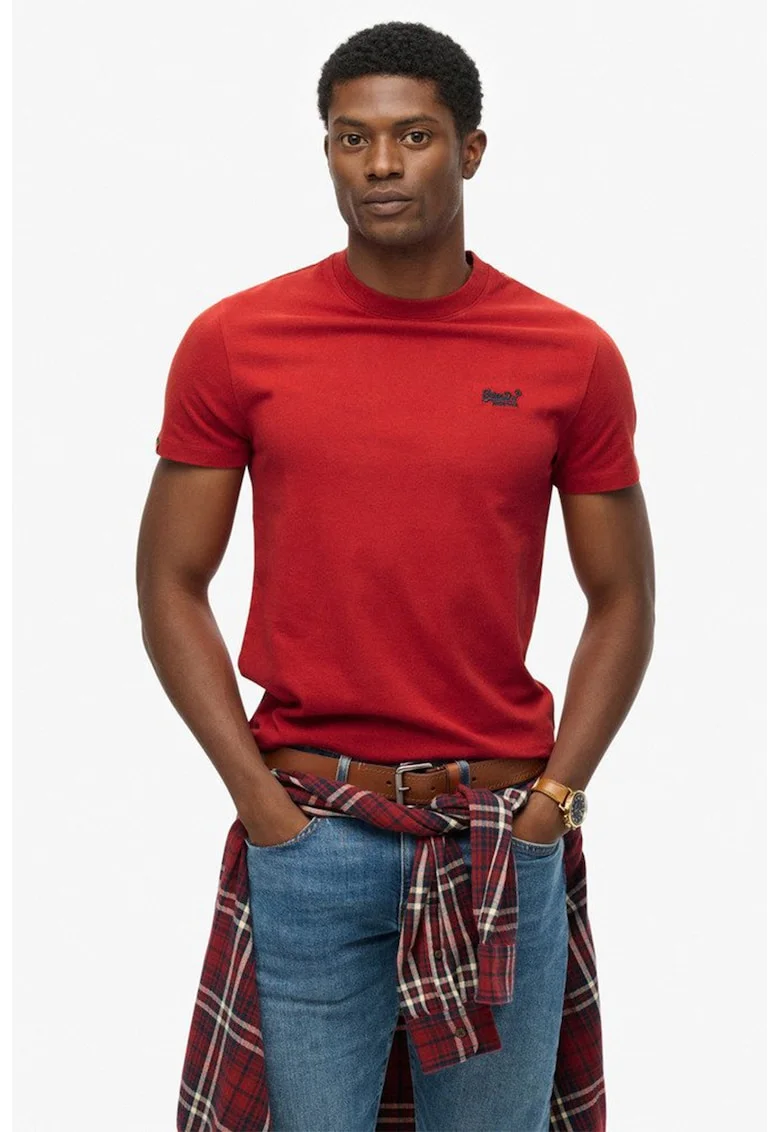 Tricou slim fit de bumbac Essential, Rosu