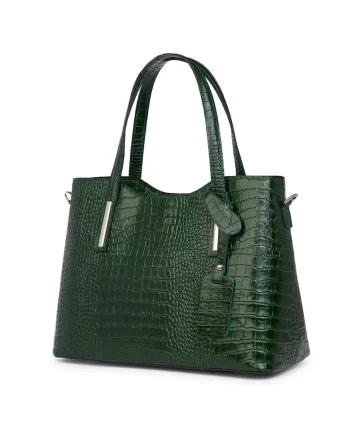 Geanta din piele amprentata Carolina, Verde