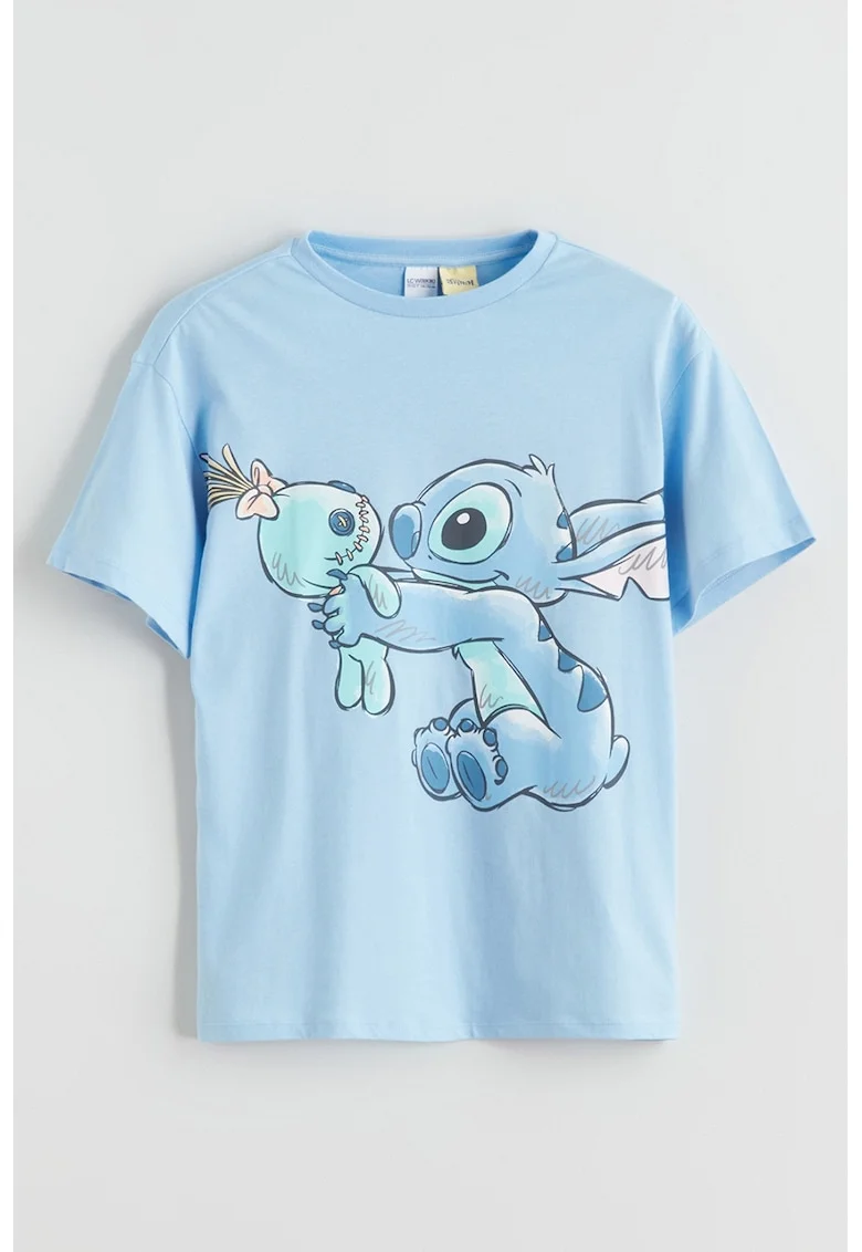Tricou din bumbac cu imprimeu cu Stitch, Albastru pastel