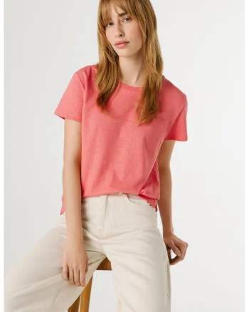 Trcou din bumbac si in cu decolteu la baza gatului, Coral