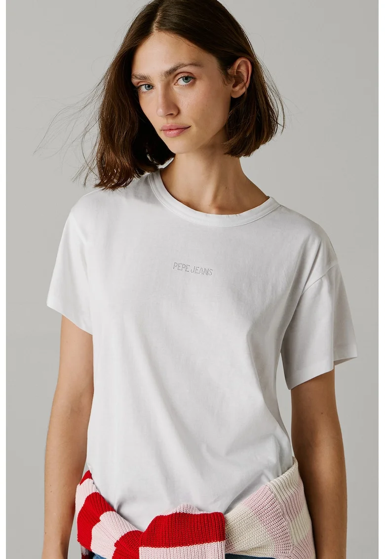 Tricou cu decolteu la baza gatului si maneci cazute, Alb