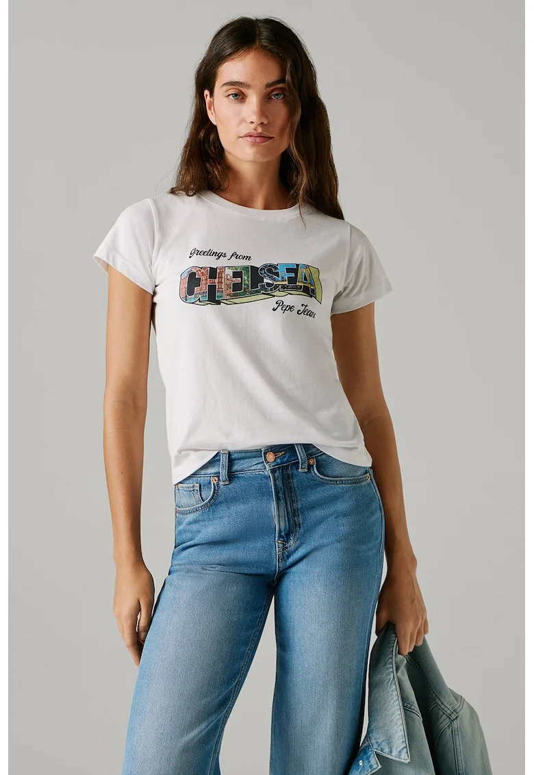 Tricou din bumbac cu imprimeu Nela, Alb optic