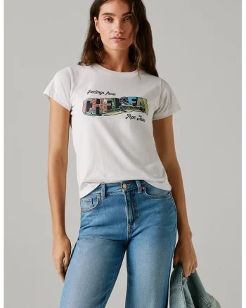 Tricou din bumbac cu imprimeu Nela, Alb optic