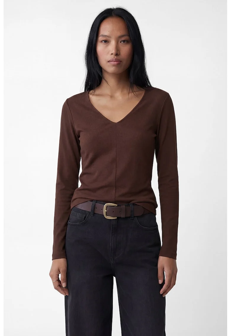 Bluza cu decolteu in V, Maro inchis
