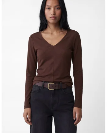 Bluza cu decolteu in V, Maro inchis