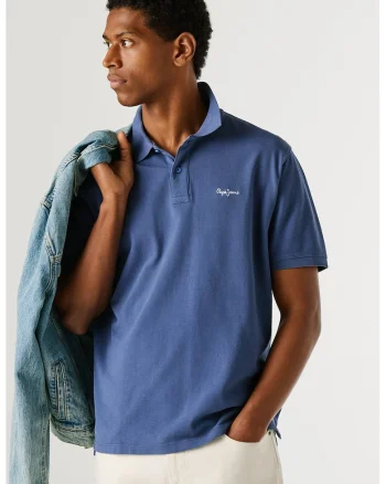Tricou polo din bumbac cu logo Oscar, Bleumarin stins