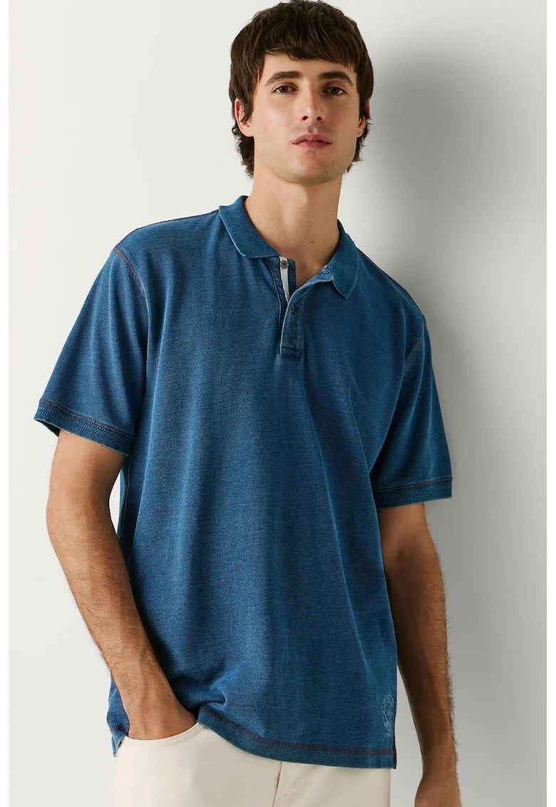 Tricou polo din bumbac Callum, Albastru paun