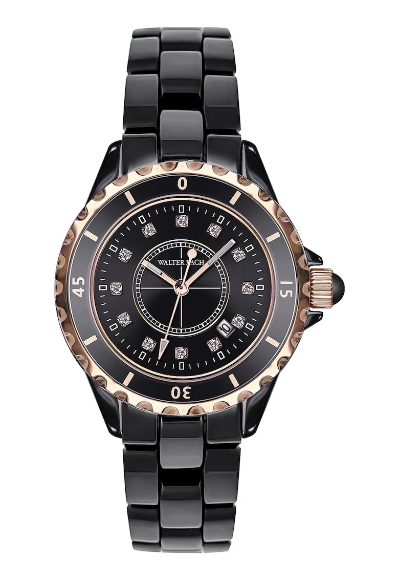 Ceas cu cristal si bareta din ceramica, Negru