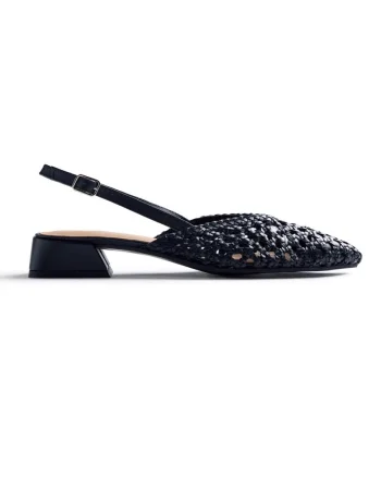 Pantofi slingback din piele cu aspect impletit Kipili, Negru