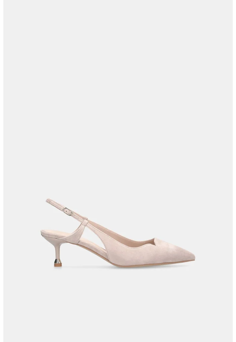 Pantofi slingback din piele intoarsa cu toc kitten, Roz deschis