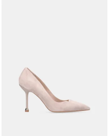 Pantofi din piele intoarsa cu varf ascutit si toc stiletto, Roz deschis