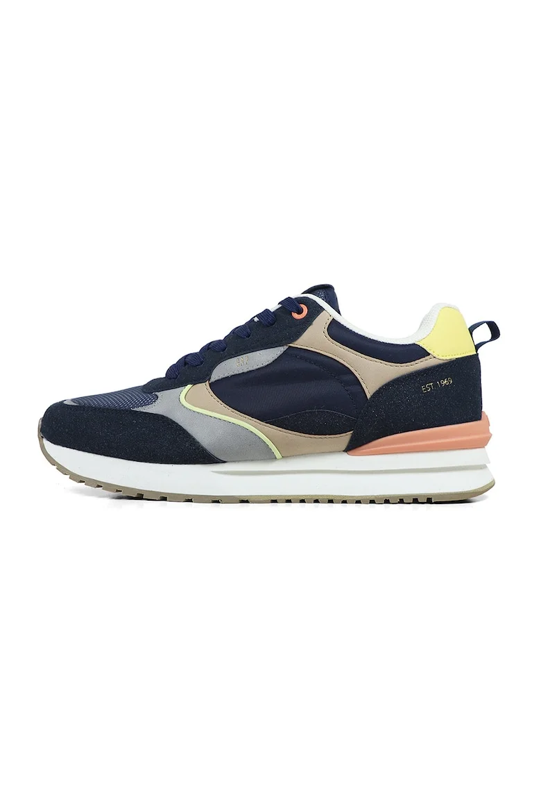 Pantofi sport colorblock cu insertii de plasa, Galben pai/Bej deschis/Bleumarin