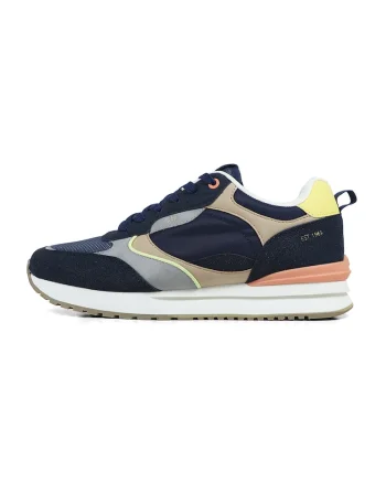 Pantofi sport colorblock cu insertii de plasa, Galben pai/Bej deschis/Bleumarin