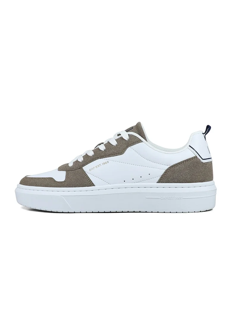 Pantofi sport low-cut cu sireturi, Alb/Maro taupe