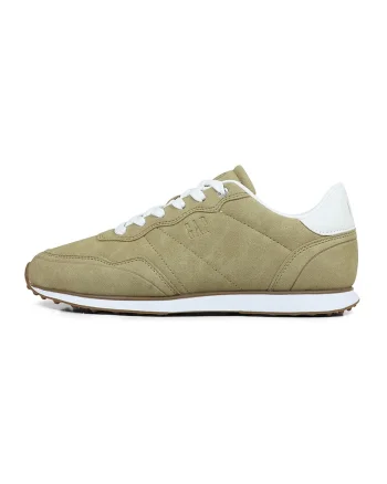 Pantofi sport de piele intoarsa ecologica cu talpa plata, Verde masliniu