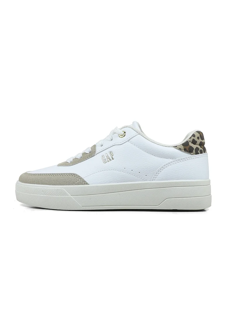 Pantofi sport low-cut cu animal print, Alb/Maro