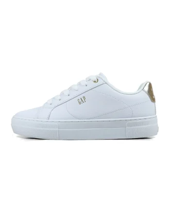 Pantofi sport low-cut de piele ecologica cu logo, Alb/Auriu