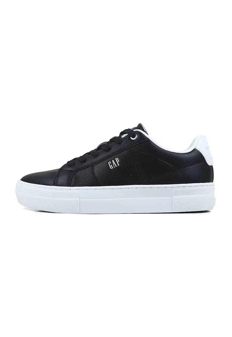 Pantofi sport low-cut de piele ecologica cu logo, Negru
