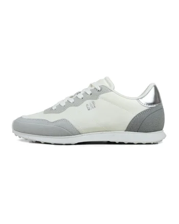 Pantofi sport de piele ecologica si material textil, Gri/Crem/Argintiu