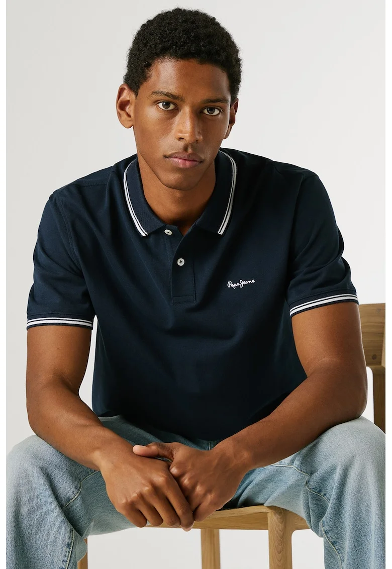 Tricou polo cu garnituri contrastante Carson, Albastru ultramarin