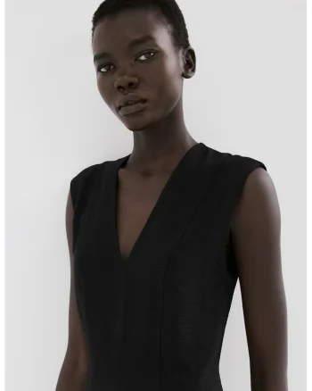Rochie mini plisata cu decolteu in V, Negru
