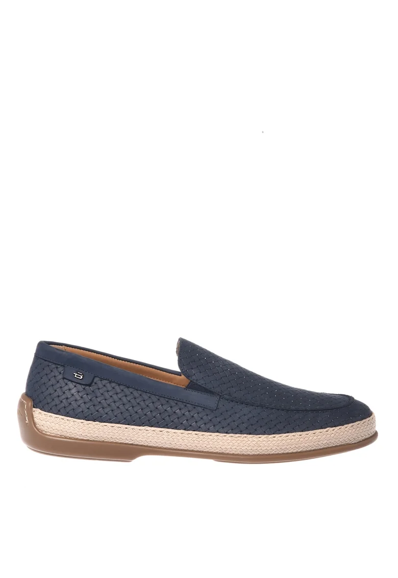 Pantofi loafer de piele nabuc cu aspect tesut, Albastru