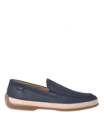 Pantofi loafer de piele nabuc cu aspect tesut, Albastru