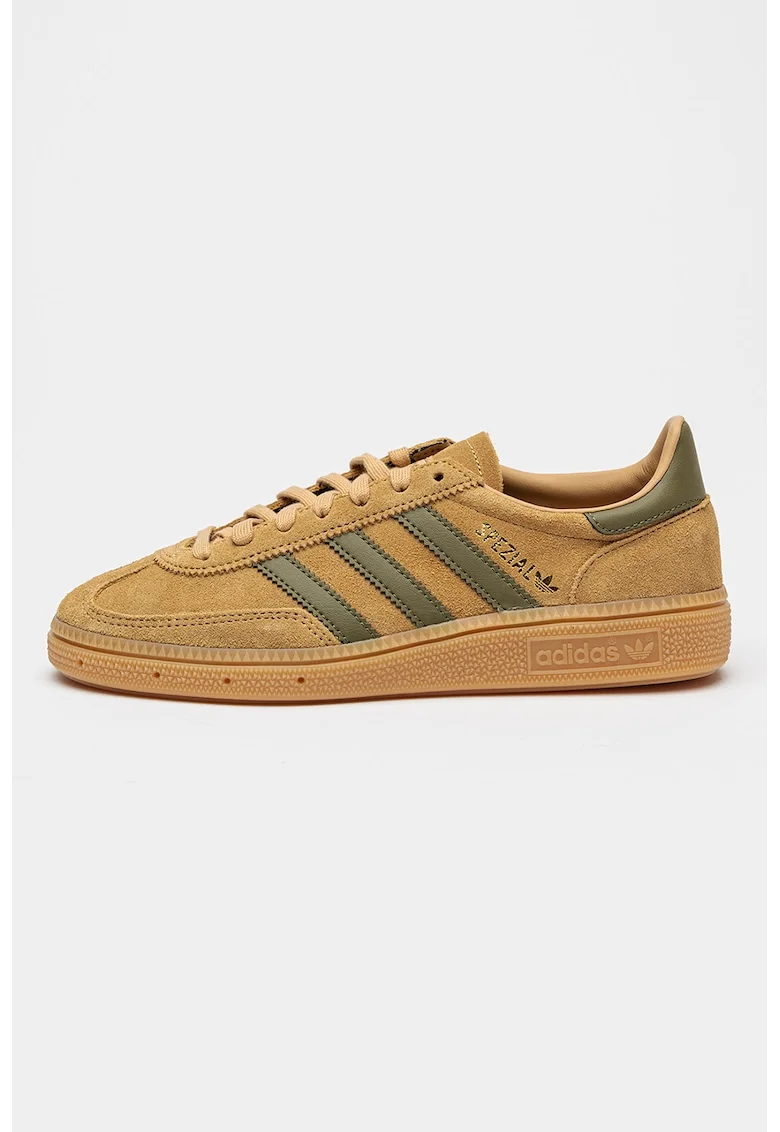 Pantofi sport low-cut din piele intoarsa, Bej/Verde feriga