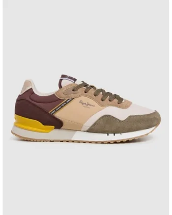 Pantofi sport low-cut de piele intoarsa cu garnituri din material sintetic, Maro cognac/Maro nisip/Verde sparanghel