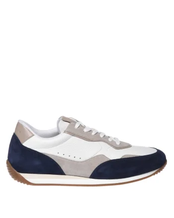 Pantofi sport de piele si piele intoarsa cu varf rotund, Albastru