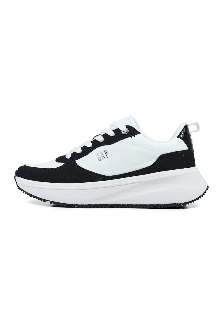 Pantofi sport wedge din piele ecologica, Alb/Negru