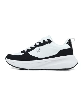 Pantofi sport wedge din piele ecologica, Alb/Negru
