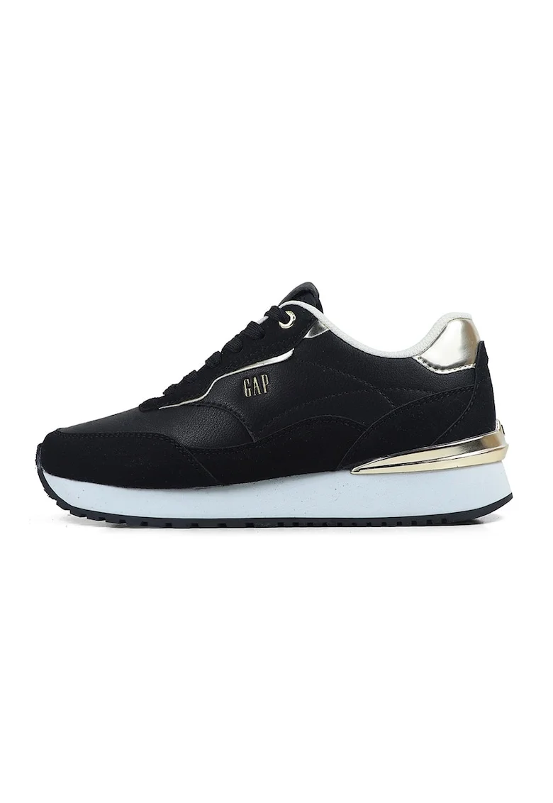 Pantofi sport de piele ecologica cu detalii cu aspect metalizat, Auriu/Negru