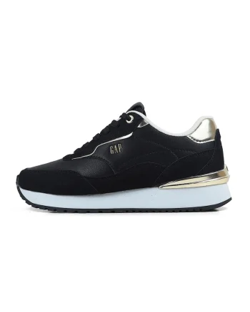 Pantofi sport de piele ecologica cu detalii cu aspect metalizat, Auriu/Negru