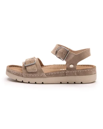 Sandale din piele cu catarame, Maro taupe deschis